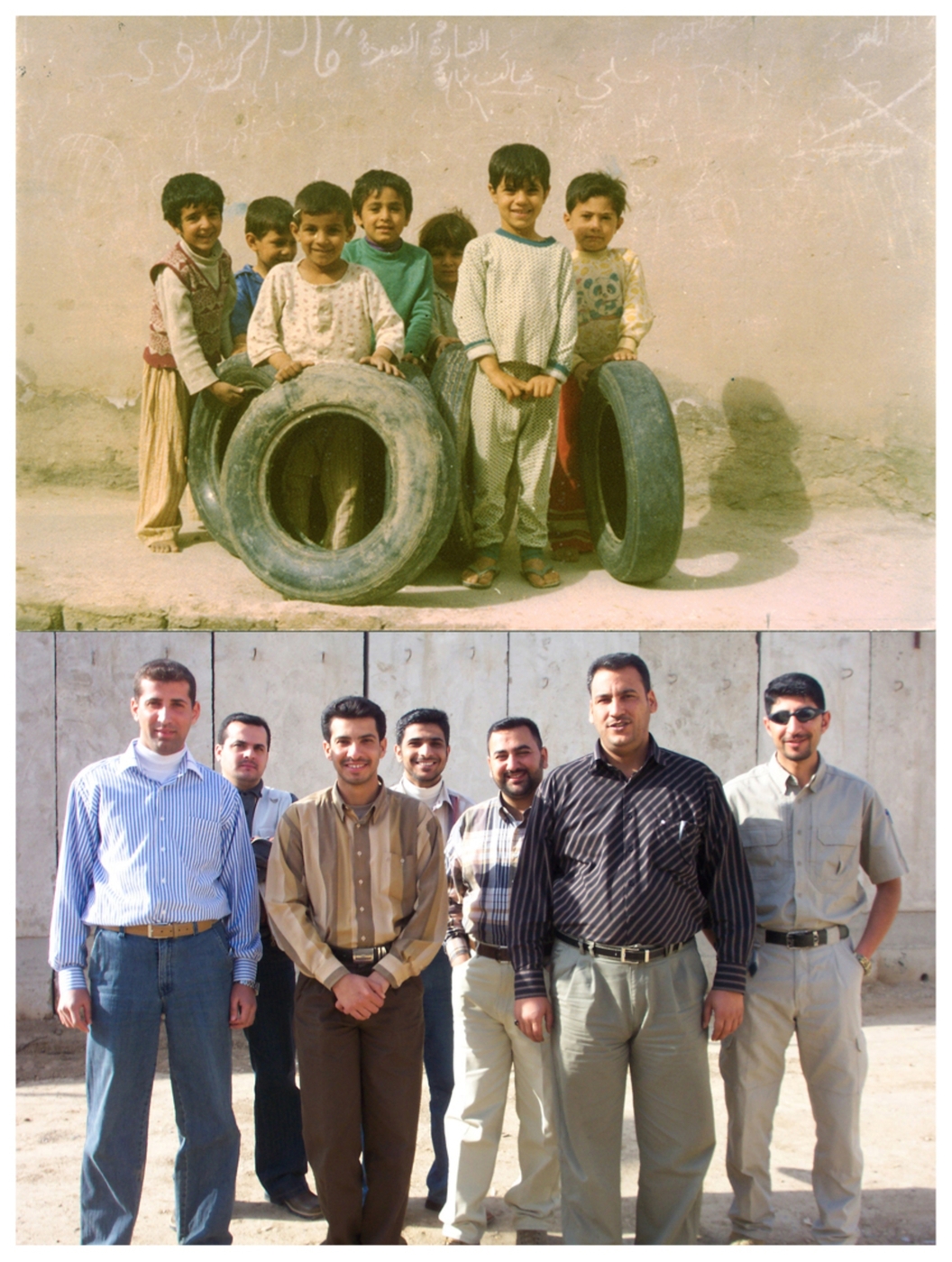 Generazioni, Questa foto con i bambini è stata scattata a Kut City, Iraq, nell'estate del 1979. 

Nel 2006 ho chiesto a mio fratello Ahmed di fare lo stesso. Certo, non è stato possibile ritrovare gli stessi bambini, quindi ha scattato la foto con i suoi amici. Paradosso e ironia del tempo in un Paese che non conosce pace.